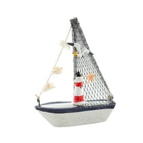 Sunxin Decorative Wooden Sailboat Ornaments, Home Nautical Wooden Sailboat Ornaments 1Pc 14 Shell Sailboat Red Light Towerhome Nautical Wooden Sailboat Ornament Beach Decoration