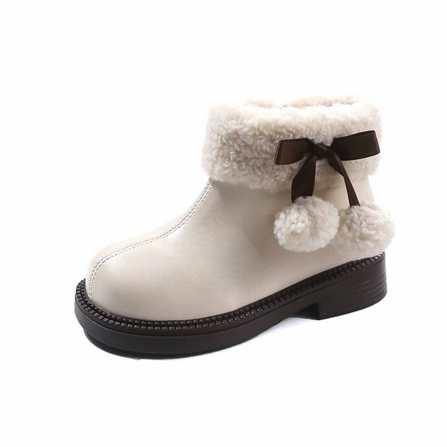 Icvfdpl Bottes d'Hiver pour Filles avec Pompons à Nœud Bottines Chaudes à la Mode Chaussures Blanches