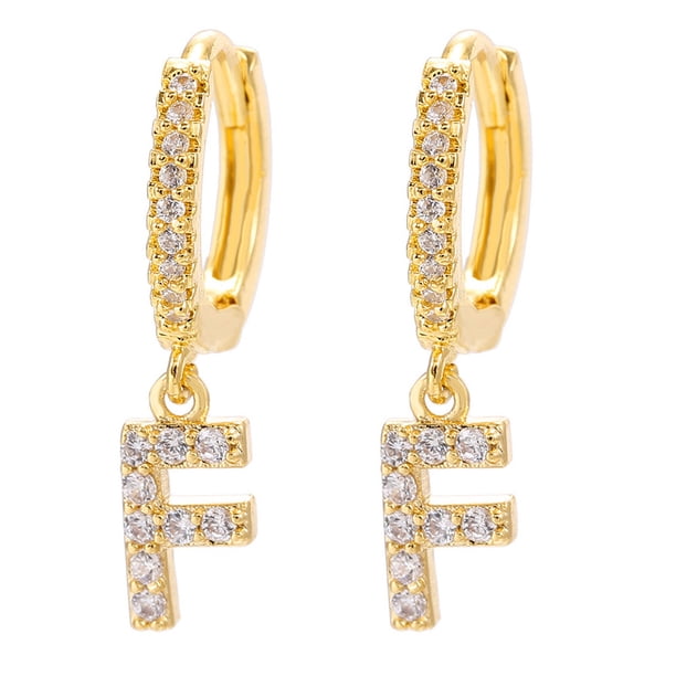 Xihbxyly Pendientes Delicados, Aros con Iniciales de Diamantes de Imitación Brillantes, Diseño de Letras Del Alfabeto Chapadas En Oro, Accesorio Elegante para Cualquier Atuendo, Ocasiones Especiales,
