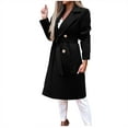 thumbnail image 2 of Levmjia Fall Jacket Tops for Women Autunm Winter Long Sleeve Suit Collar Waist Strap Solid Cardigan Buttons Double Breasted Woolen Coat Windbreaker, 2 of 8