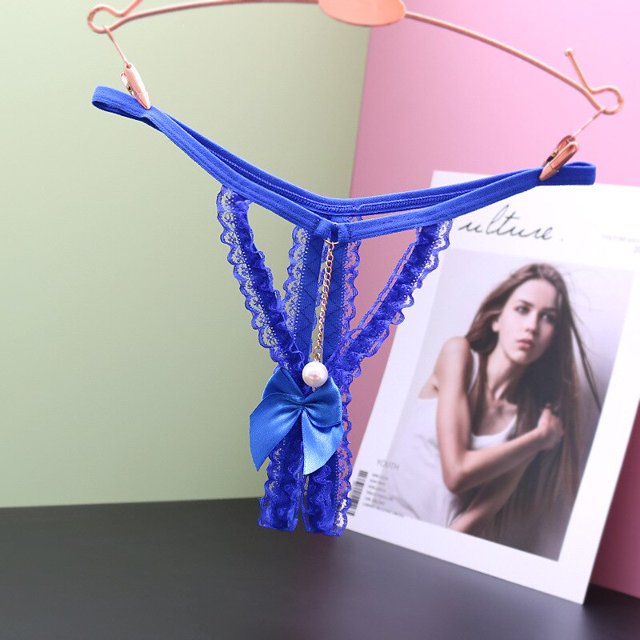 TrowBridge-bragas transparentes para mujer, ropa interior de encaje, tangas de entrepierna abierta, lazo dulce, lencería Sexy, Tanga erótico con cuentas, parte trasera en T