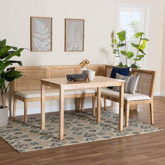 bali & pari Kalimantan Boho Dining Nook Set, 3-Piece Set, Light Honey