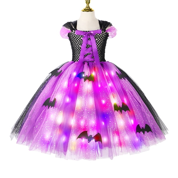 Vestido de princesa elegante con luz LED para niña, traje de bruja, Bata de punto púrpura, Carnaval y trajes de Halloween, ropa de fiesta