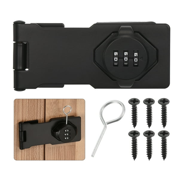 Cerraduras de hasp de contraseña, cerradura de combinación para puertas de gabinete, pestillo de puerta de granero para gabinetes, puerta de granero, negro