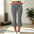 thumbnail image 5 of Lumtrix Women Fold Over Capri Pants Mid Rise Foldover Yoga Leggings Knee Length Cropped Flared Bell Bottom Capris Gray S, 5 of 9