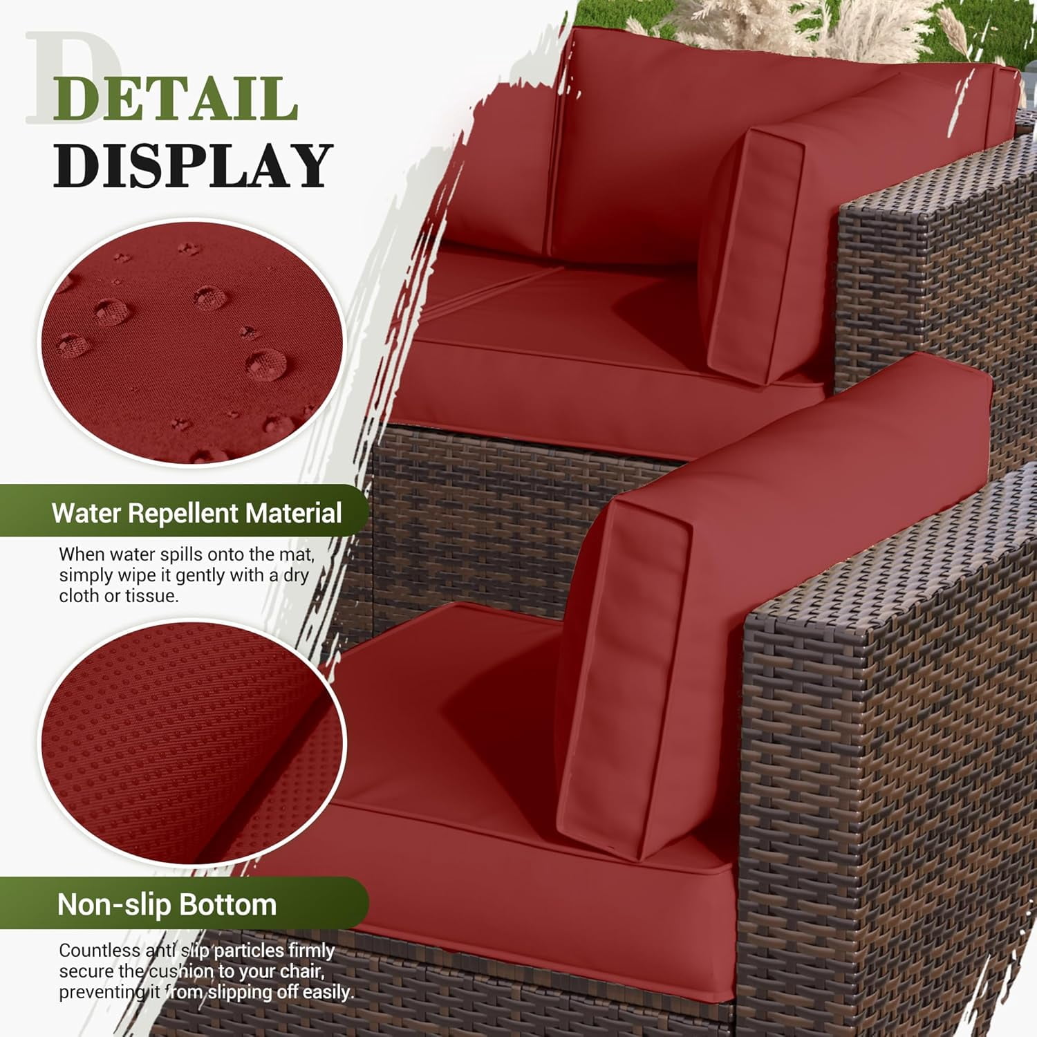 Poteban Outdoor Cushions for Patio Furniture Replacement, Waterproof Patio Furniture Cushions, Deep Seat Patio Cushions, Patio Seat Cushions for Outdoor Sectional (Wine Red)
