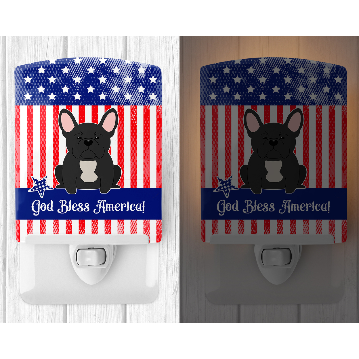 Caroline's Treasures BB3009CNL Patriotic French Bulldog Black Ceramic Night Light, 6x4x3", multicolor
