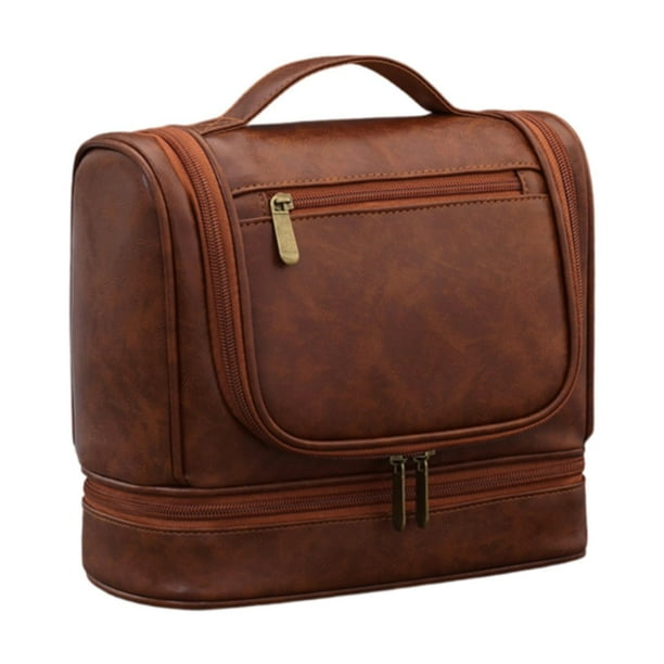 Neceser con gancho para colgar, neceser para maquillaje, neceser para baño, organizador de viaje Marrón