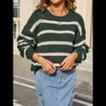 thumbnail image 4 of Suéter A Rayas para Mujer, Ropa de Otoño e Invierno, Blusas de Larga con Cuello Redondo, Suéter de Punto, Tops Verde M, 4 of 10