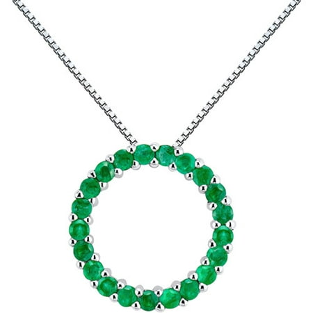 0.42 Carat T.G.W. Emerald Sterling Silver Circle Pendant, 18