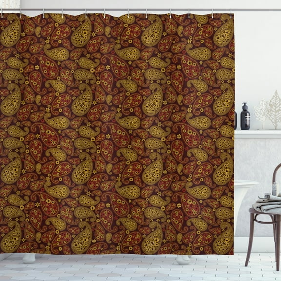 Ambesonne Paisley Shower Curtain, Oriental Damask Design, 69"Wx84"L, Redwood and Amber