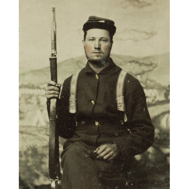 Print Civil War Soldier In Union Uniform With Carbine