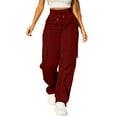 thumbnail image 3 of Women's Cargo Style Straight Leg Pants with Elastic Waist and Multiple Pockets Comfortable Loose Fit Trousers, 3 of 9