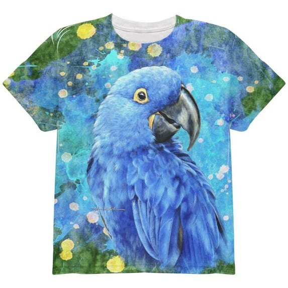 Blue Hyacinth Macaw Splatter All Over Youth T Shirt Multi YLG