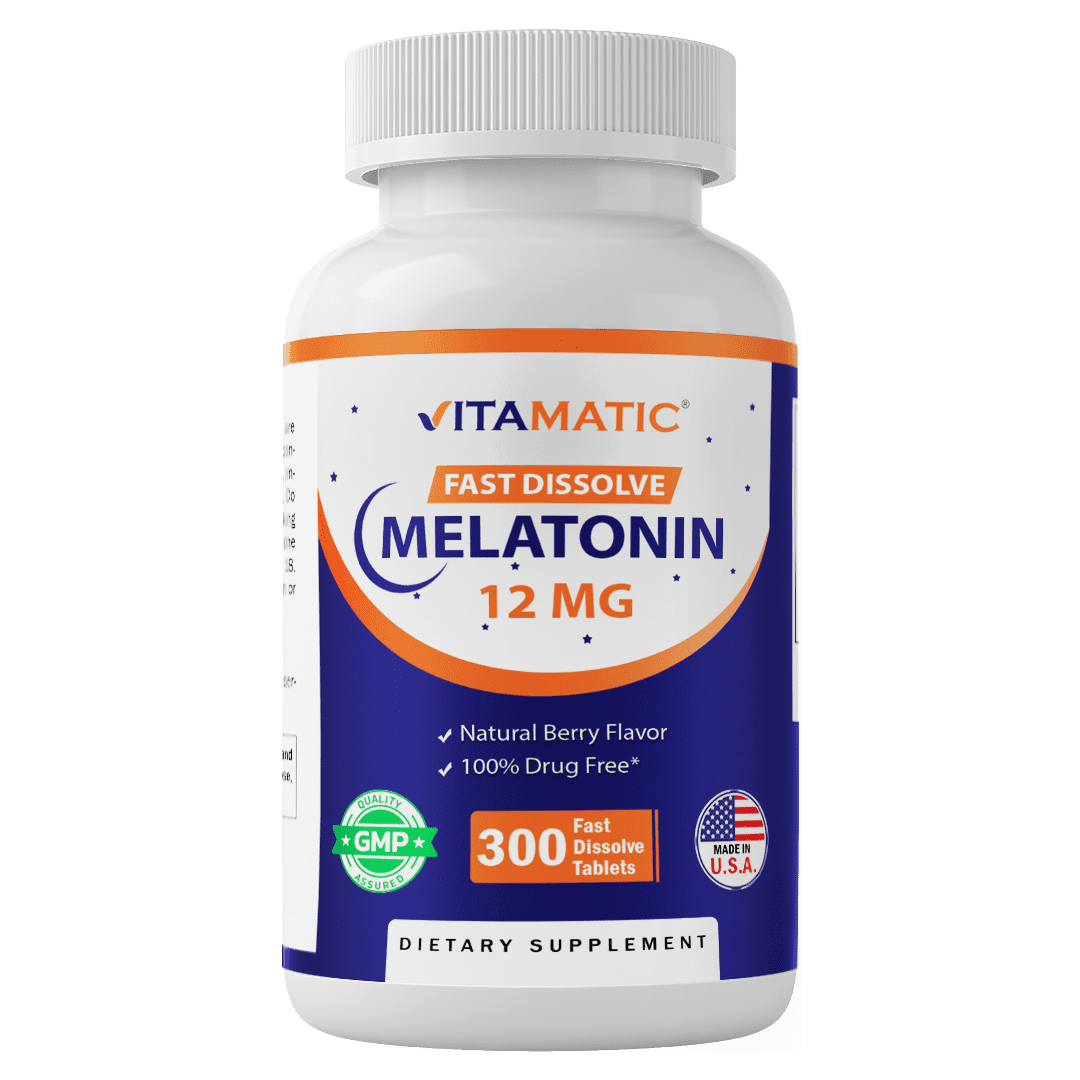 Vitamatic Melatonin 12 mg – Natural Berry Flavor – 300 Fast Dissolve Tablets – Formulated by Healthcare Professionals – Non-GMO, Gluten Free
