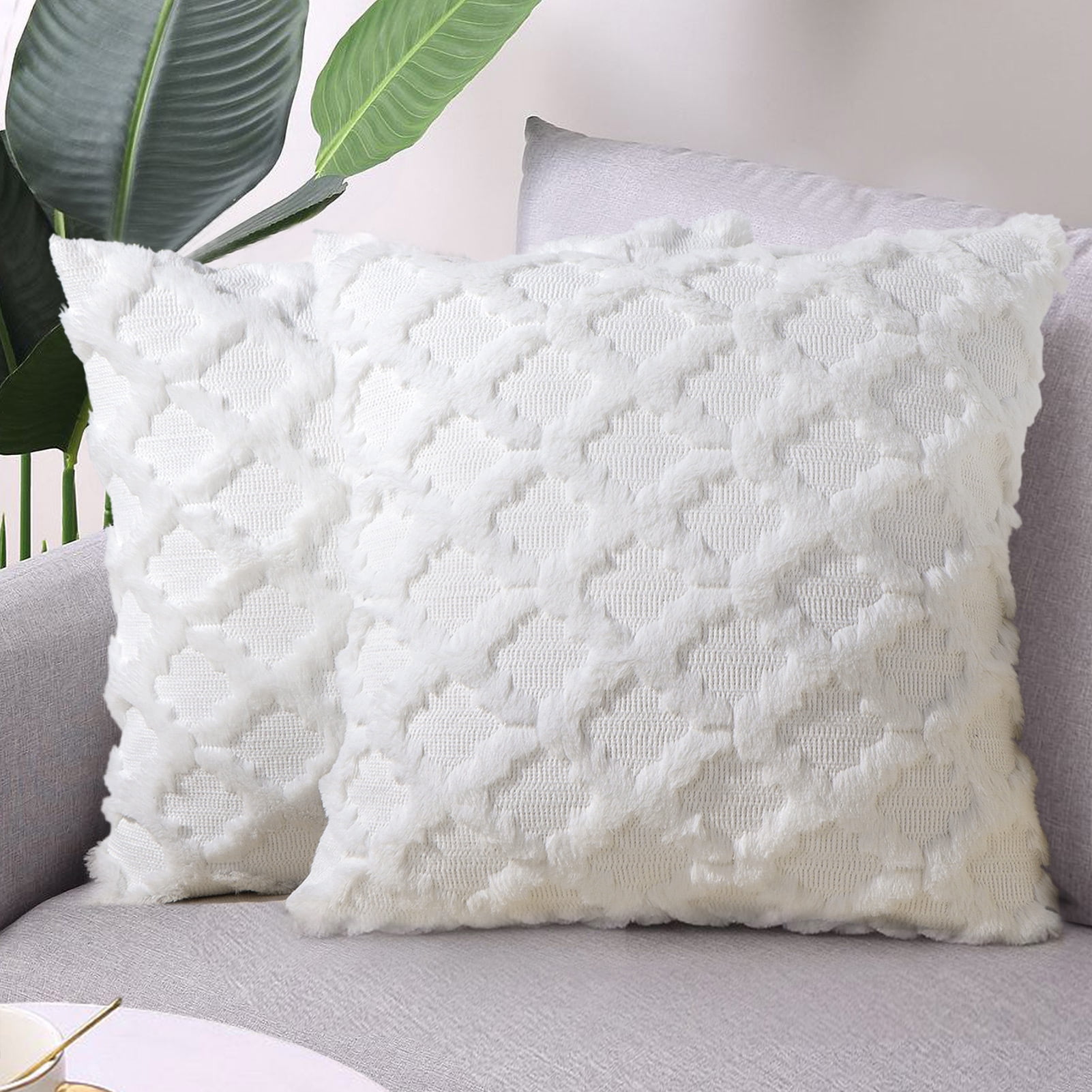 Home Brilliant 18x18 Pillow Cover White Decorative Throw Pillows Set of 2  Soild Couch Pillow Cases for Sofa Bedroom Car 18 x 18 Inch 45cm, Pearl Ivory