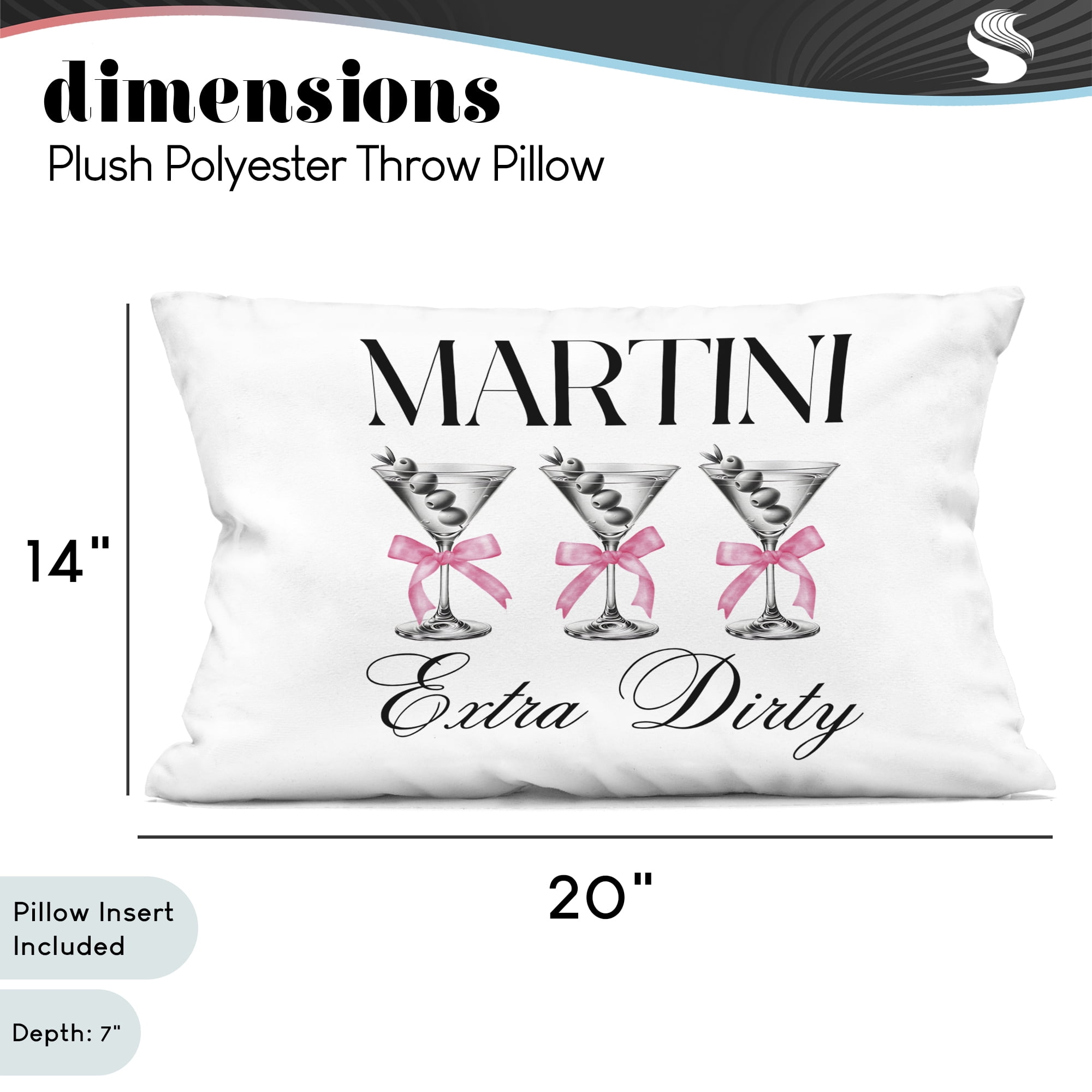 Stupell Industries Pink Ribbon Martini Trio Decorative Printed Throw Pillow, design by Lettered and Lined, 14 x 7 x 20