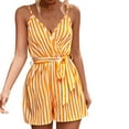 thumbnail image 2 of Usmixi Jumpsuits for Women Dressy Beach Fashion Tie Waist Spaghetti Strap Straight Short Jumpsuits Overalls Summer V-Neck Sleeveless Striped Print Mini Formal Rompers Yellow s, 2 of 4