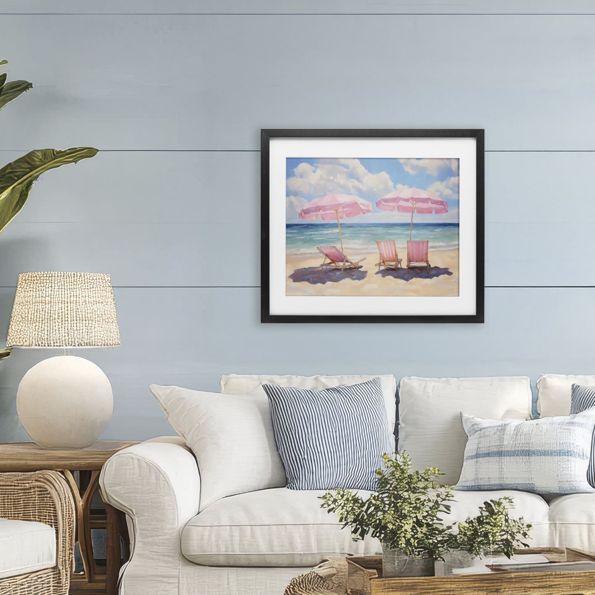 Stupell Industries Pink Summer Chairs by the Sea Black Framed Print Under Glass, design by LSR Design Studio