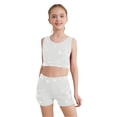 thumbnail image 3 of Hansber Kids Girls Cheerleading Outfits 3Pcs Rhinestones Dance Crop Top and Gymnastics Shorts Set with Hair Band White 10, 3 of 5