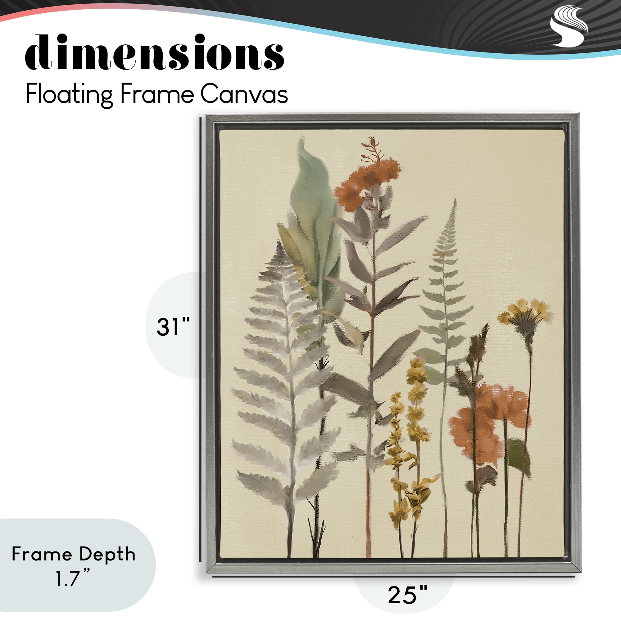 Stupell Industries Fall Botanicals and Ferns Gray Framed Floater Canvas Wall Art, design by Elizabeth Medley