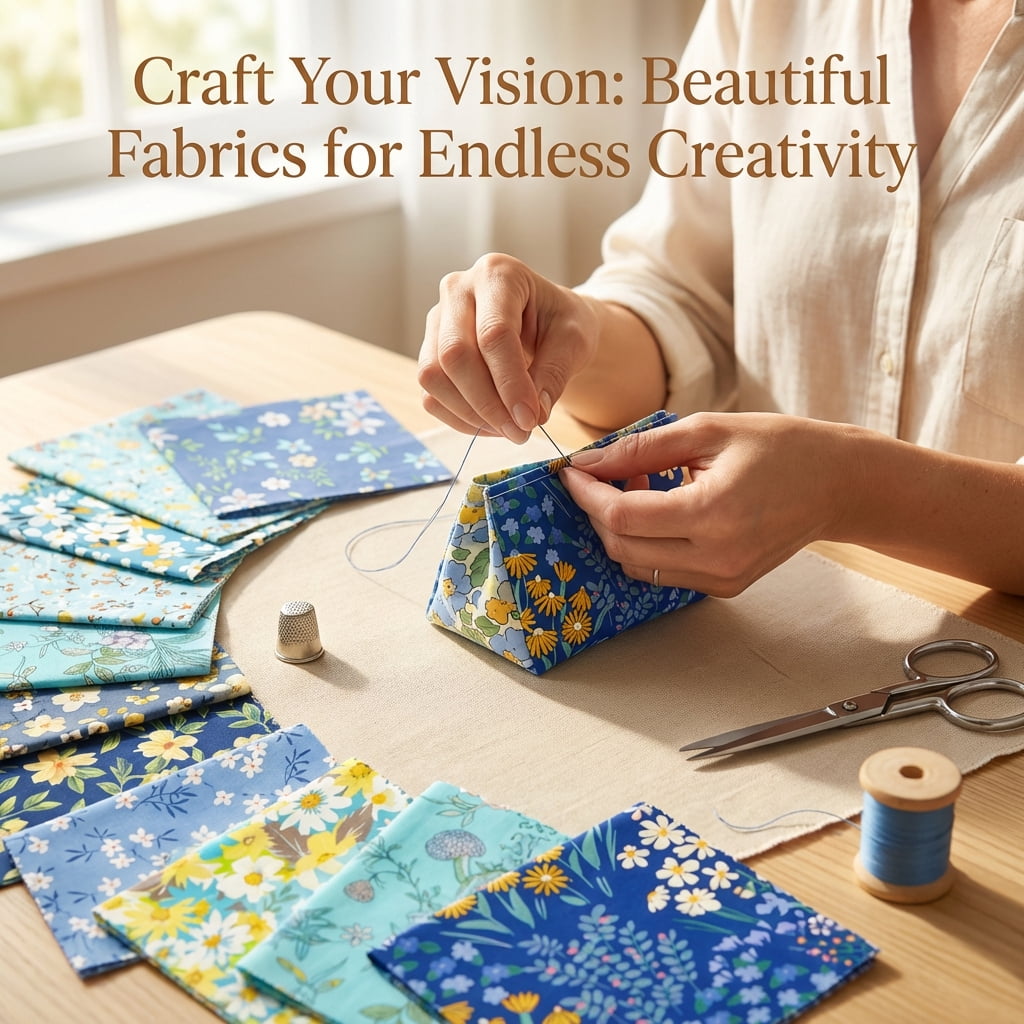 iMzoon 42Pcs 10" Wavy Edge Fabric Squares,Cotton Fat Quarters Bundles for Quilting Supplies,Denim Floral Precuts,Sewing Material & Color Draping Kit Swatches in Retro Print