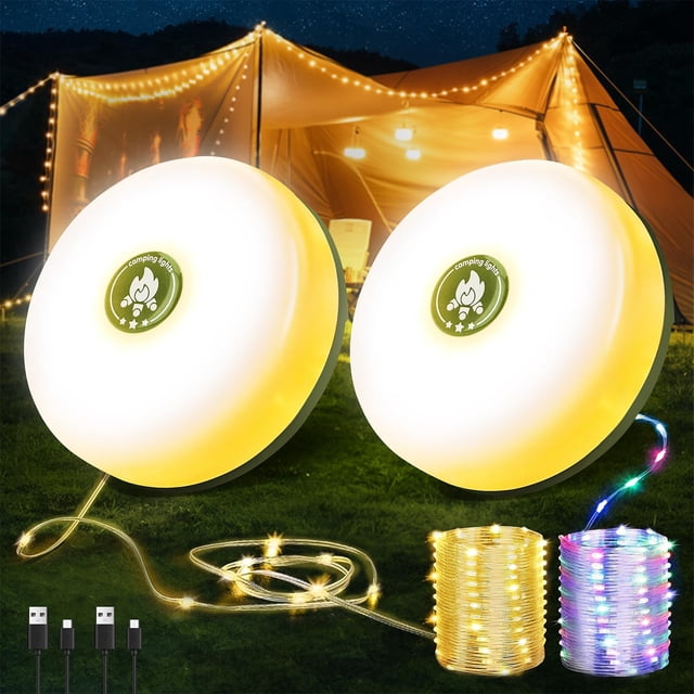 Guirnalda de luces para acampar Wellgium, 10 m, recargables, 8 modos, impermeables