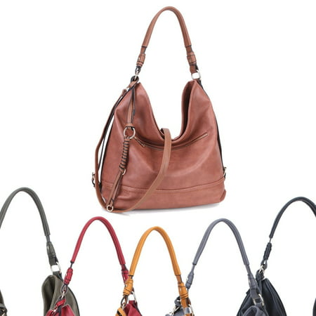 Dasein  Soft Water Wash Faux Leather Hobo Handbag with Twisted/Braided wave strand