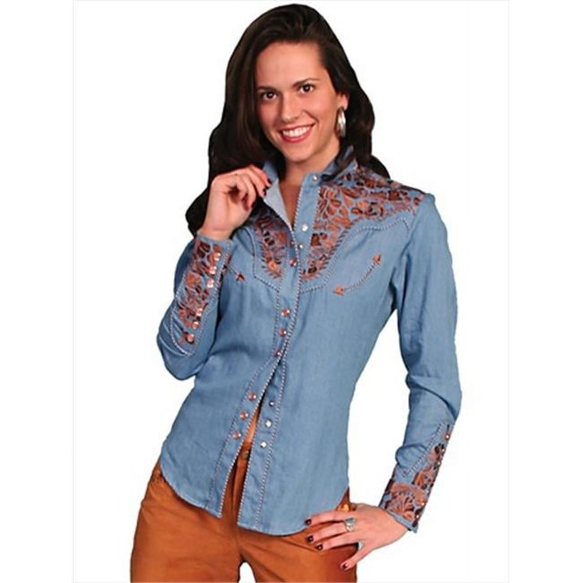 Scully PL-654-BLU-XS Womens Western Shirt - Blue- Extra Small