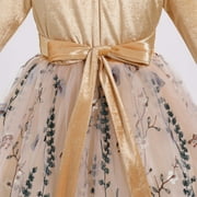 IBTOM CASTLE Flower Girl Velvet Floral Gradient Sequins Dress for Kids Wedding Bridesmaid Pageant Communion Formal Princess Puffy Gown 7-8 Years Champagne Floral