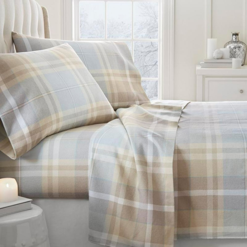 800 Thread Count Premium Plaid Flannel Sheet Set by Noble Linens