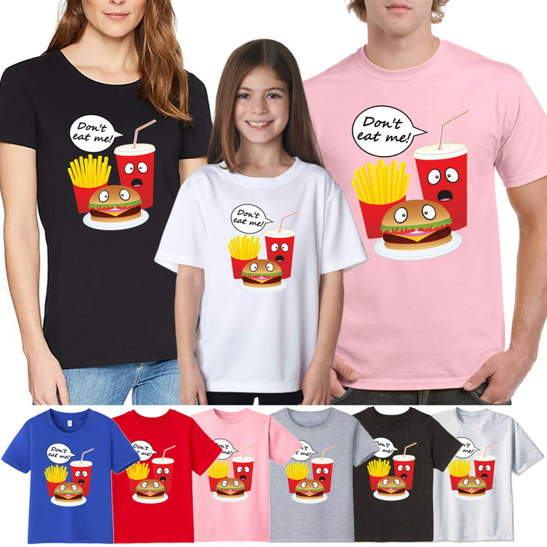Don't Eat Me! T-Shirt Hamburger Fries Coke Fast Food Suit Cartoon Graphics Printed Kid Short Sleeve Cotton Crew Neck Adult Tees for Women Men Girl Boy - Walmart.com