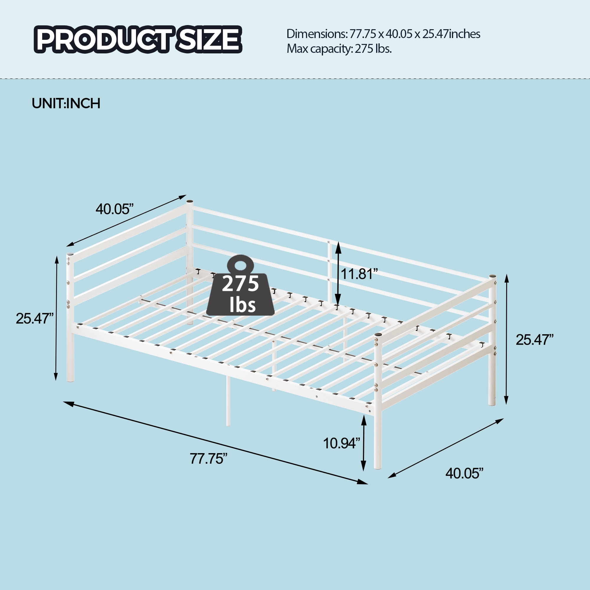 Leumius Twin Size Metal Platform Twin Bed,Heavy Duty Metal Platform,Sturdy and Durable,No Spring Mattress Required,White01