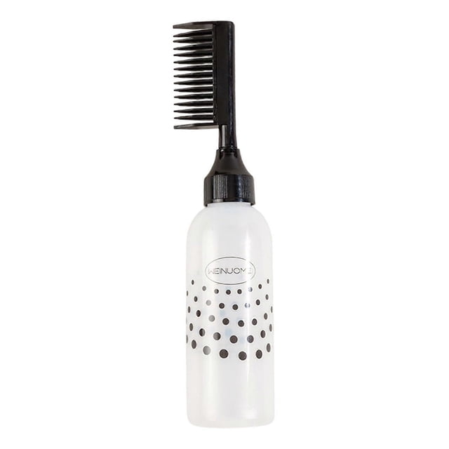 Botella aplicadora de tinte para el cabello con cepillo y peine para una coloración uniforme y sin manchas, dispensador de tinte para el cabello de salón, color negro.