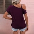 thumbnail image 4 of RQYYD One Shoulder Tops for Womens Asymmetrical Metal Strap Batwing Short Sleeve T Shirts Summer Casual Pleated Tunic Blouse(Purple,3XL), 4 of 6
