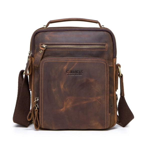 Contacts Small Messenger bag for Men Leather Man Purse Business Travel Crossbody Shoulder Bag Handbag Fit up to 9.7" iPad (Coffee)
