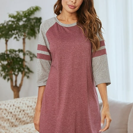 

Women Nightgown 3/4 Sleeve Sleepshirts Round Neck Sleep Shirt Loose Comfy Pajama Shirt