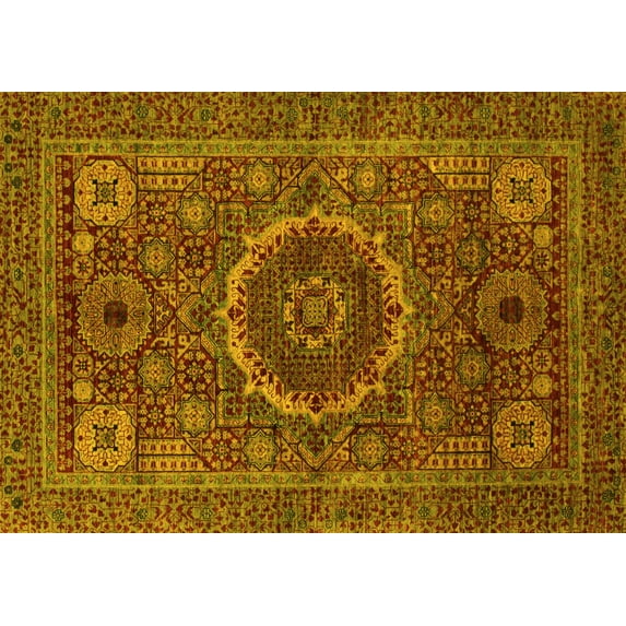 Ahgly Company Indoor Rectangle Abstract Yellow Modern Area Rugs, 2' x 4'