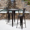 thumbnail image 4 of 23.75'' Square Black-Antique Gold Metal Indoor-Outdoor Bar Table Set with 2 Stools with Backs, 4 of 5