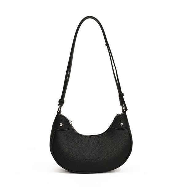 Bolso de media luna de PU para mujer bolso de hombro a la moda bolso de bola de masa con cierre de cremallera de Color sólido