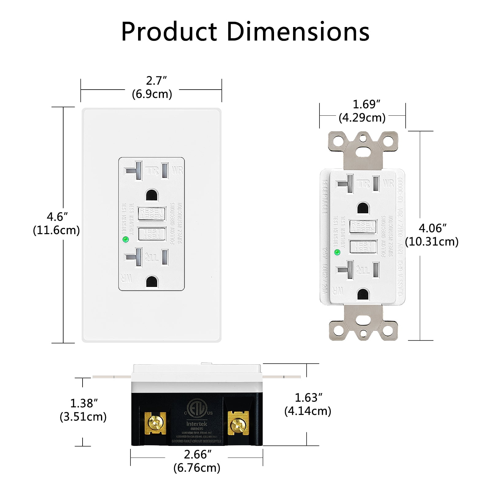 GREENCYCLE 2 PK 20A / 125V Tamper Resistant GFCI Outlet Decor Receptacle with LED Indicator Decorative Wall Plates Screws Included Residential and Commercial Grade ETL Certified White