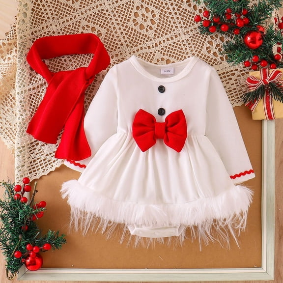Vividxx Baby Girl Dress Elegant Long Sleeve Crewneck Dress with Bow Detail for Fall Kids Clothes 0-3 Months