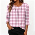thumbnail image 5 of Xdegoge Womens 3/4 Sleeve Tops and Blouses Casual Plaid Print Crewneck Pleated Tops Comfortable Fall Fashion Loose Daily Tees, 5 of 5