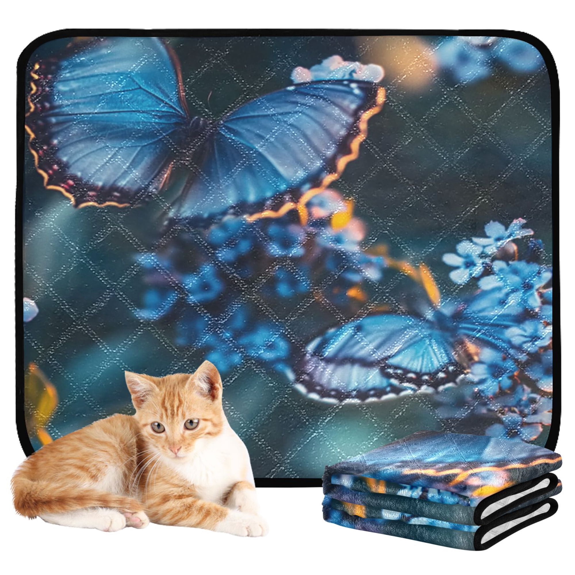 Washable Pet Pee Pads with Super Absorbent Reusable Training Pads for Dogs & Cats Beautiful Blue Butterfly