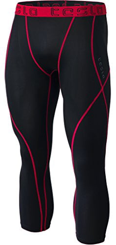 Cool Dry Capri Athletic Leggings Running Workout Tights TSLA Men's 3/4 Compression Pants Yoga Gym Base Layer 