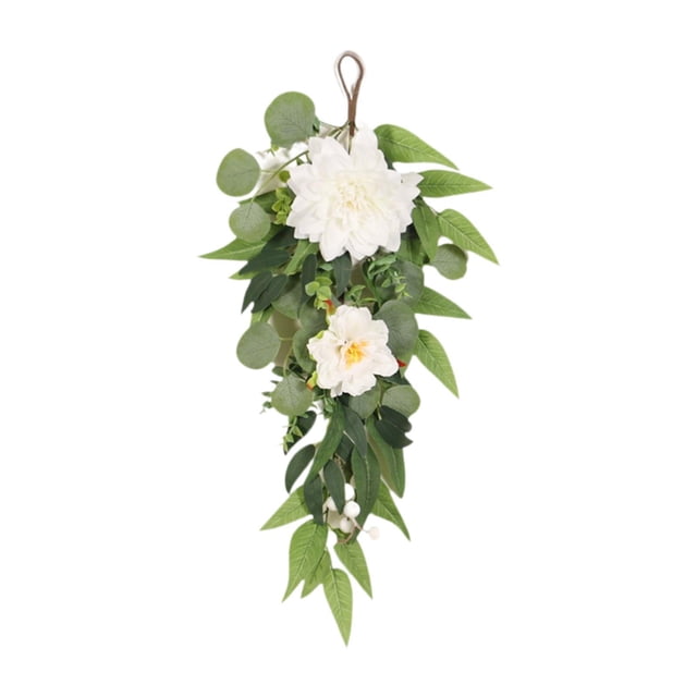 Guirnalda floral artificial en forma lágrima, corona flores en forma lágrima, adorno para chimenea, fiesta, oficina, regalos inauguración