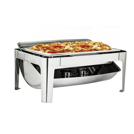 Oblong Roll Top Chafer Ktaxon 9.5 Quart Stainless Steel Heavyweight Chafing, Full-size Rectangular Chafer Dish, Round Roll-top, w/ Food Pan, Water Pan, Alcohol Furnace and Lid ()