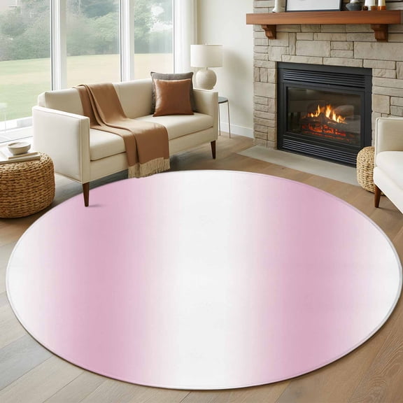Pink White Ombre Round Rug 5ft Washable Circle Kitchen Rugs Non Slip Modern Abstract Art Farmhouse Gradient Large Area Rug Indoor Floor Carpet for Bedroom Living Room Home Office Dining Room Nursery