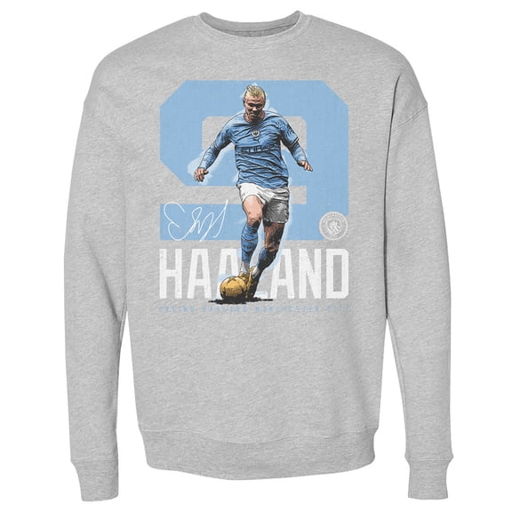 Men's 500 Level Heather Gray Manchester City Bold Number Pullover Crewneck Sweatshirt
