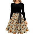 thumbnail image 4 of Women's Halloween Dress Ghost Pumpkin Crew Neck 1950s Cocktail Fall Tea Length Dress Long Sleeve Hepburn Retro Classic Dresses with Belt S, 4 of 5